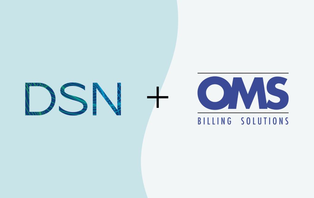 DSN Software logo and OMS Billing Solution logo separated by a wavy line, symbolizing DSN Software's acquisition of OMS Billing Solutions to enhance specialty dental practice management
